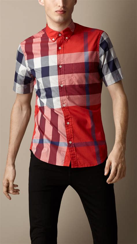 red check burberry shirt with dark jeans|thomas burberry knit shirt.